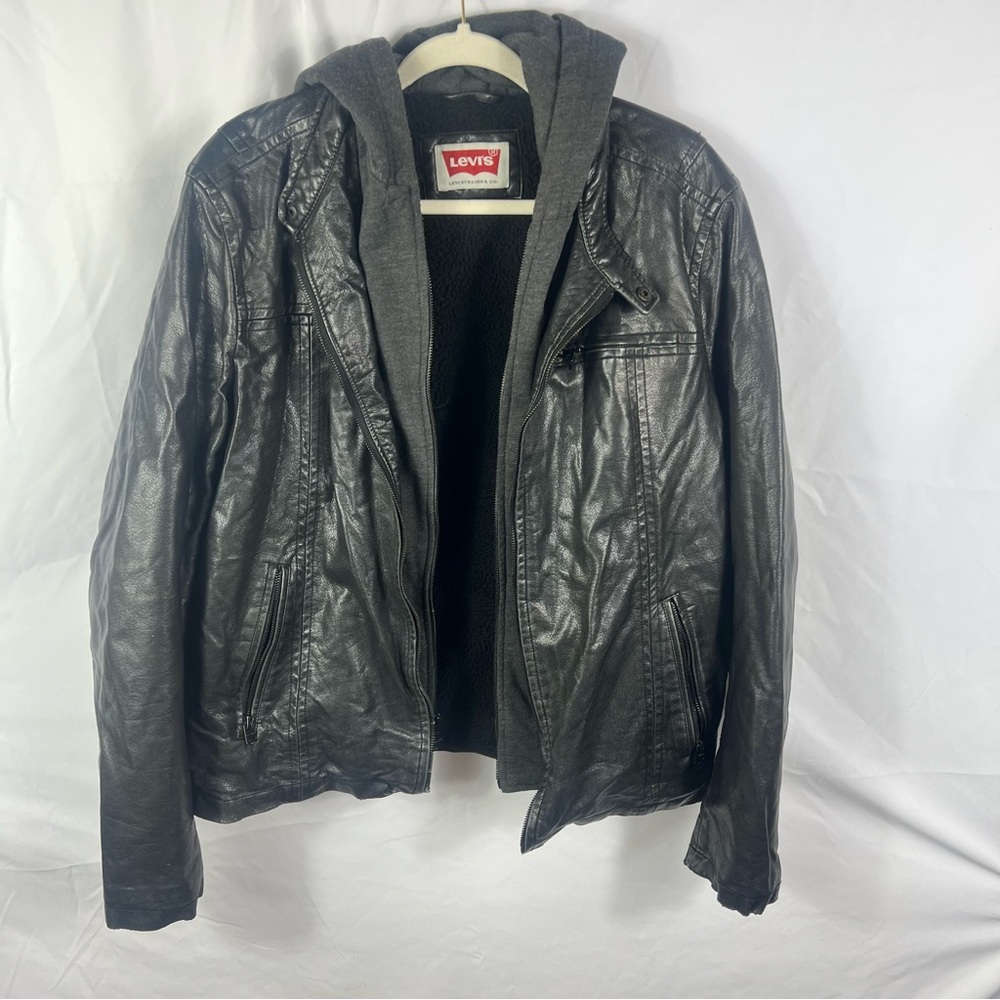 Levi's Black Faux Leather Jacket for Men Y2K